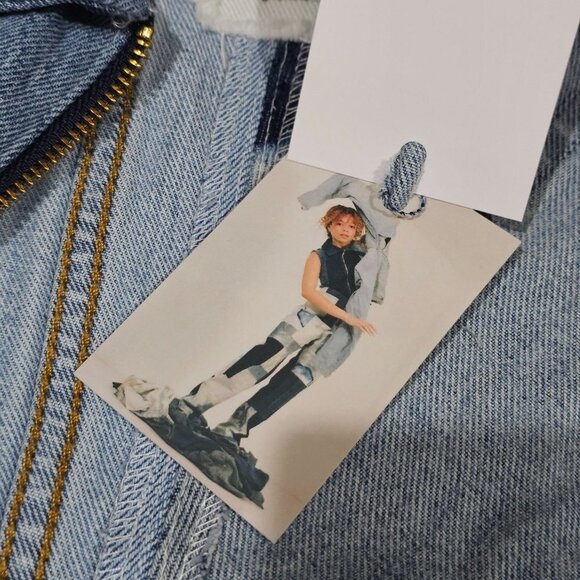 Alzang x Lulatagg ✦ Reworked Denim Patchwork Shirt ✦ Sleeveless Zip Top L NWT - Picture 5 of 15